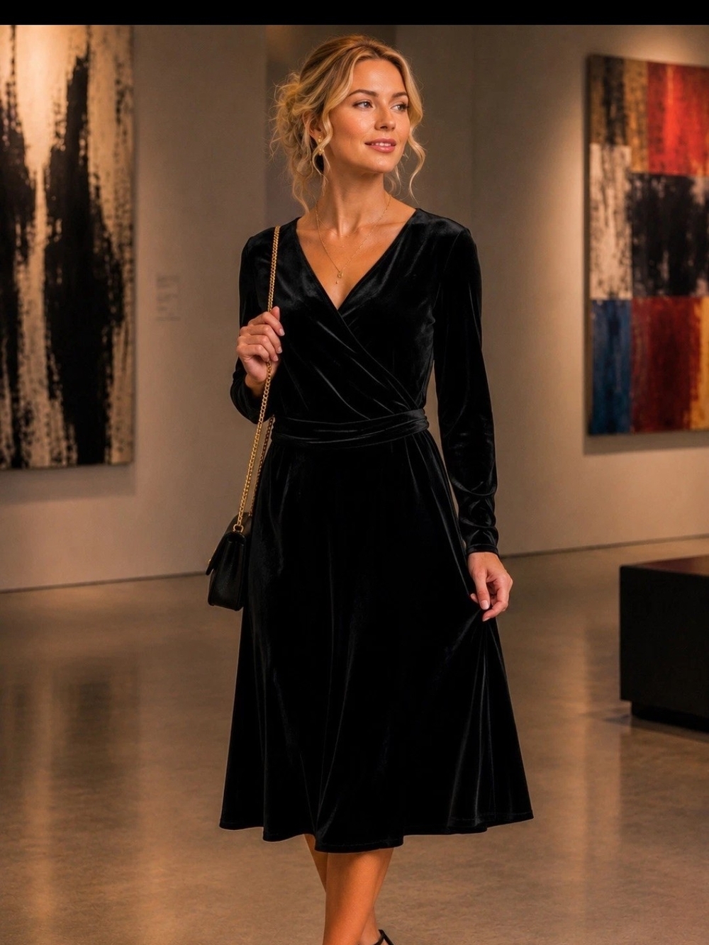 Talbots Black Velvet Wrap Dress with Sash